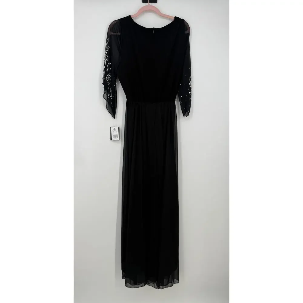 Marina Beaded Elbow Sleeve Jumpsuit Womens Size: 10, Black
